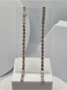 Accentrix Rhinestone Linear Drop Earrings 3.75" Long Sparkly Canada Vintage
